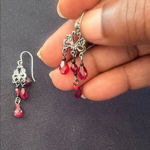 Elegant Silver and Red Drop Earrings